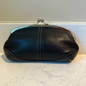 COACH VINTAGE SOHO Curved FRAMED Kiss-lock BLACK GLOVE LEATHER SMALL COIN PURSE